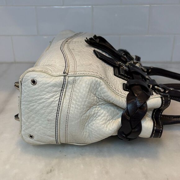 Coach Bag Purse Handbag Leather White Braided Hampton Signature Shoulder Tote - Picture 7 of 16